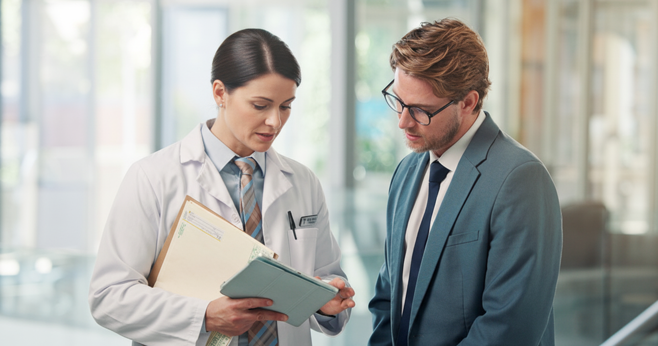 Doctor and Professional discussing billing.